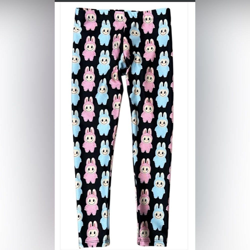 Boutique Labubu Print Girls Leggings - Black, Pink, and Blue